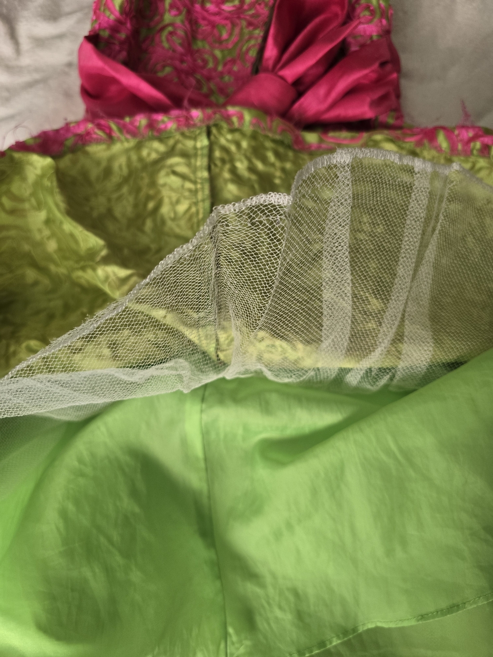 Rare Editions Vintage Y2K Lime Green & Pink Bow Party Dress - Picture 5 of 10